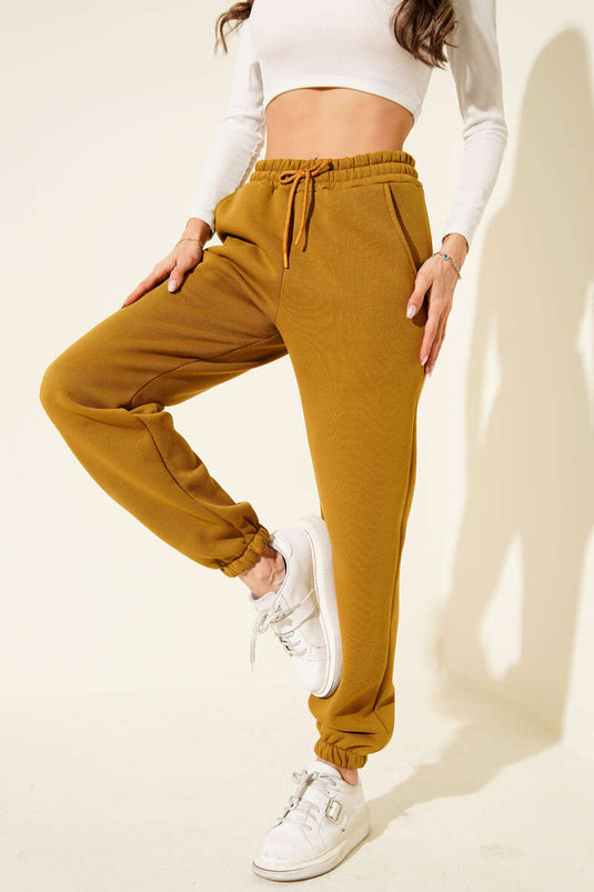 Dreifädige Jogginghose mit elastischem Bund, Olivgrün