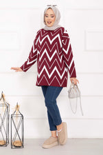 Pull en tricot Lavin à motif zigzag bordeaux