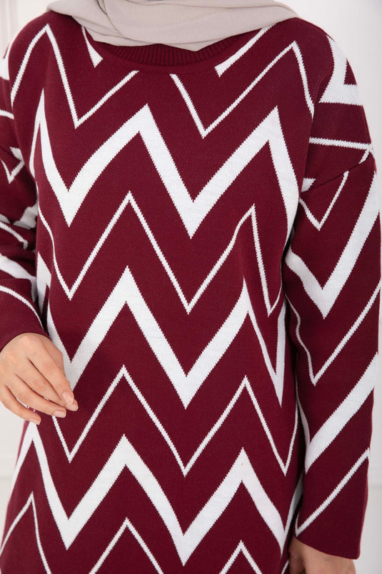 Pull en tricot Lavin à motif zigzag bordeaux