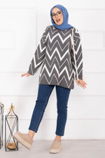Pull en tricot Lavin à motif zigzag gris