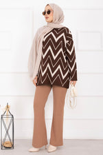 Pull en tricot Lavin à motif zigzag marron