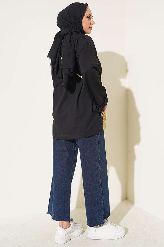 Pantaloni In Denim Blu Navy Con Taglio Laser E Tasche