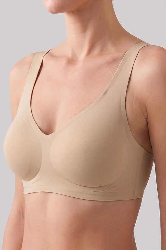 Soutien-gorge gainant sans couture à découpe laser couleur beige
