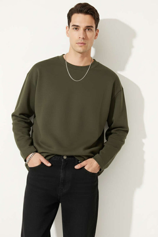 Laser Cut Long-Sleeve Sweatshirt Khaki
