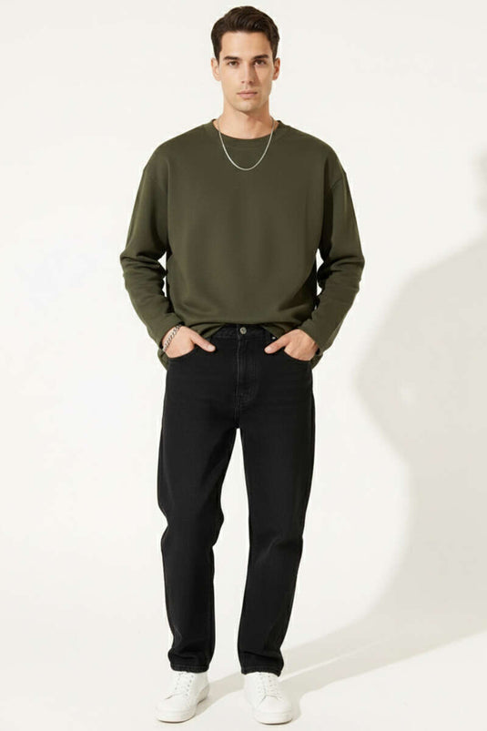 Laser Cut Long-Sleeve Sweatshirt Khaki