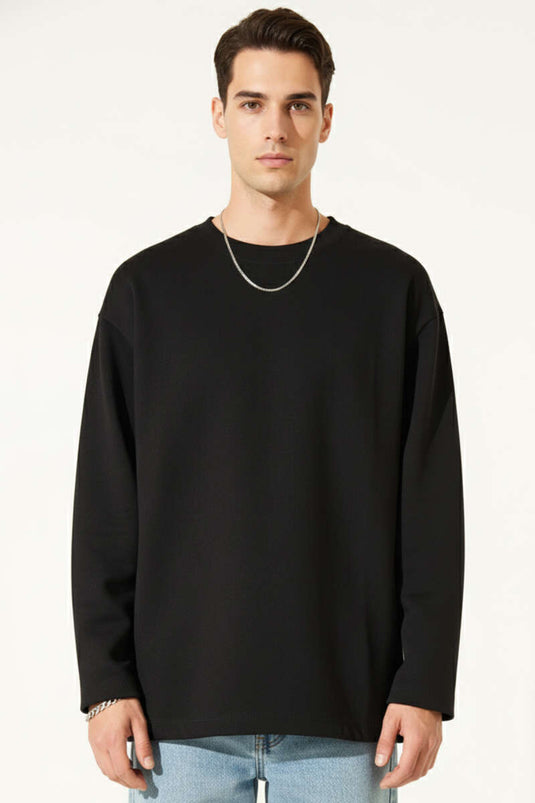 Lazer Kesim Uzun Kollu Sweatshirt Siyah