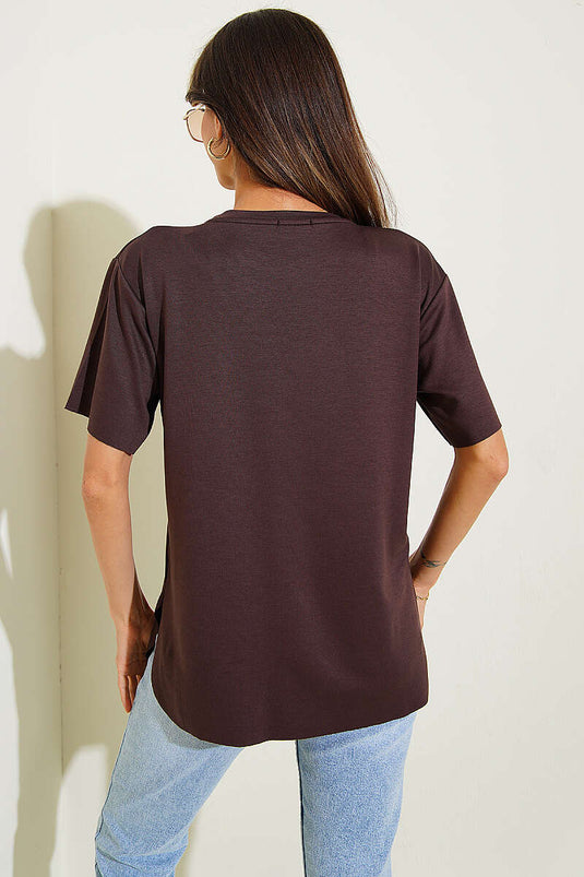 T-shirt basique à découpe laser marron