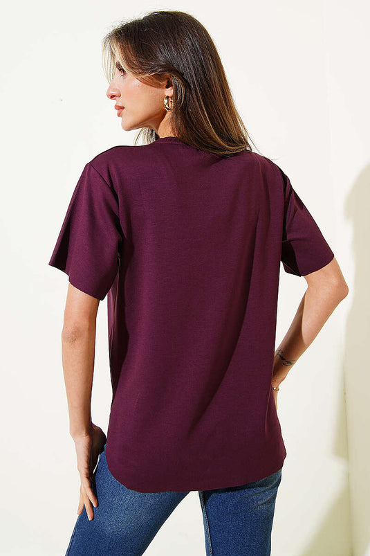 Laser Cut Basic T-shirt Plum