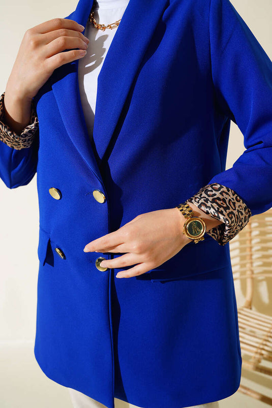 Leopar Astarlı Blazer Ceket Saks