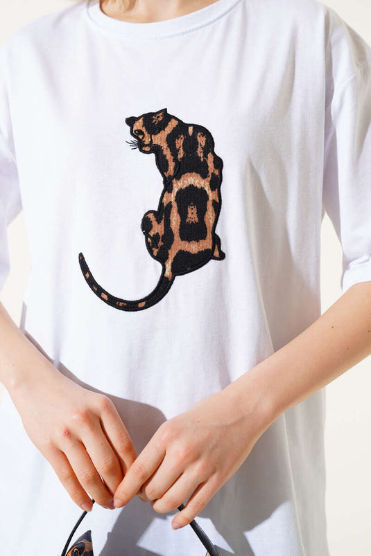 T-shirt basique blanc à imprimé léopard