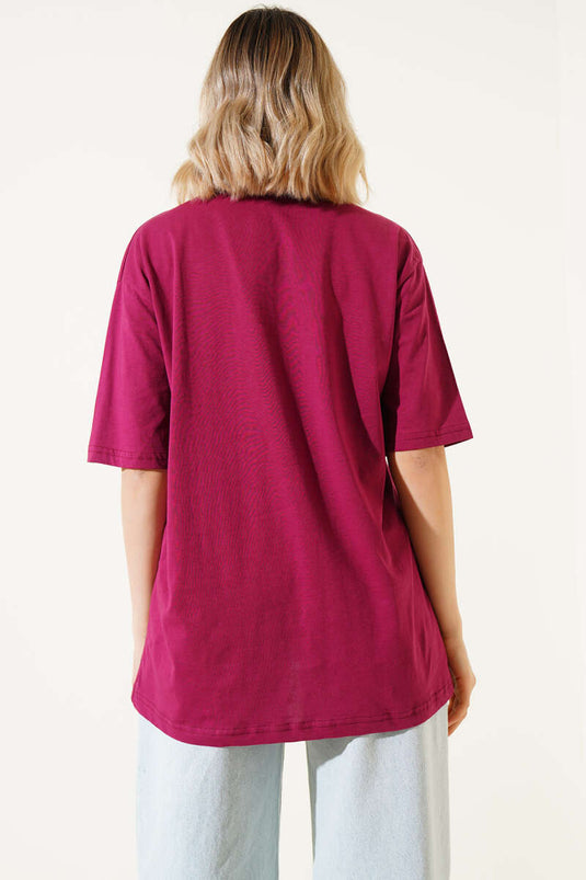 T-shirt basique imprimé léopard prune