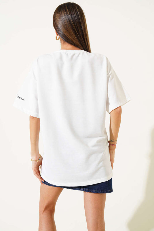 T-shirt blanc à imprimé léopard