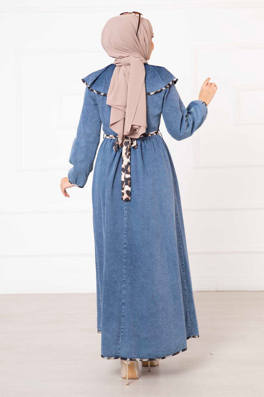 Robe en jean à nœud léopard bleu