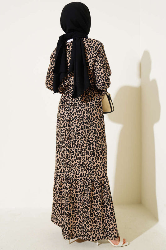 Robe portefeuille à taille élastique et motif léopard