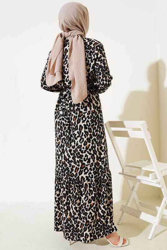 Robe à volants et taille élastique à motif léopard