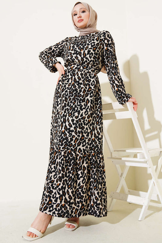 Robe à volants et taille élastique à motif léopard