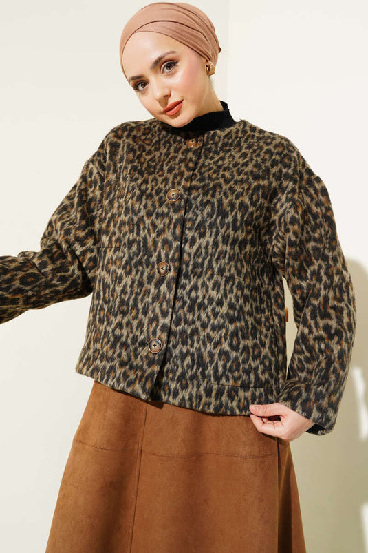 Leopard Print Buttoned Jacket Leopard