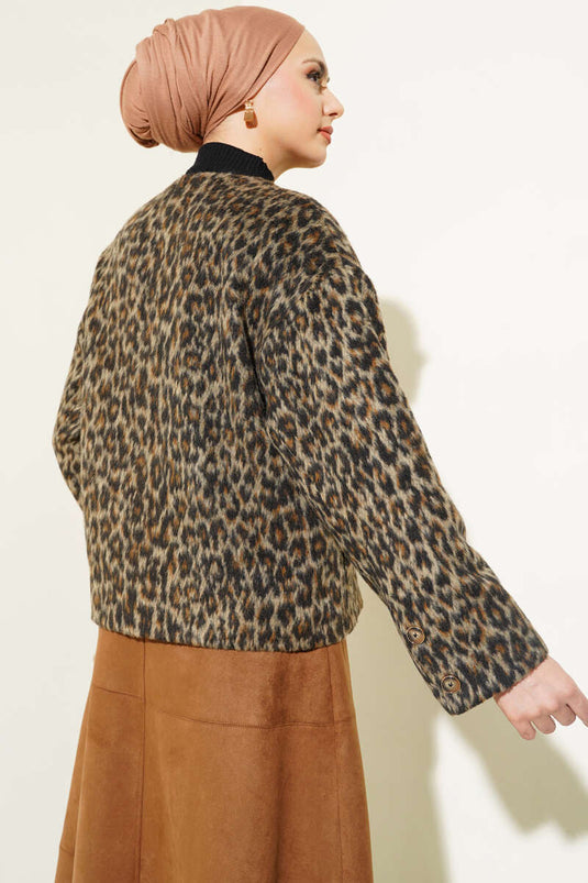 Leopard Print Buttoned Jacket Leopard