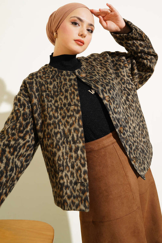 Leopard Print Buttoned Jacket Leopard