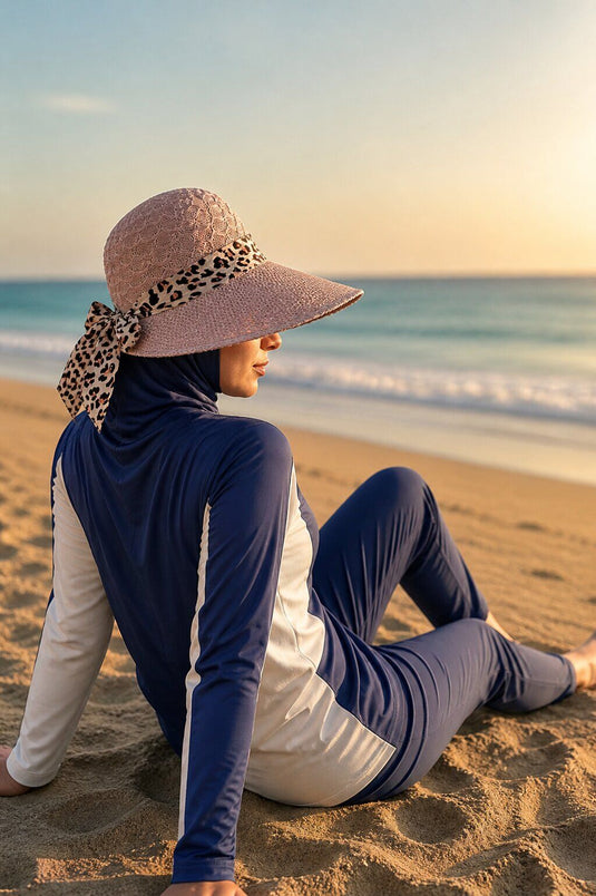 Powder Leopard Print Scarf Straw Beach Hat