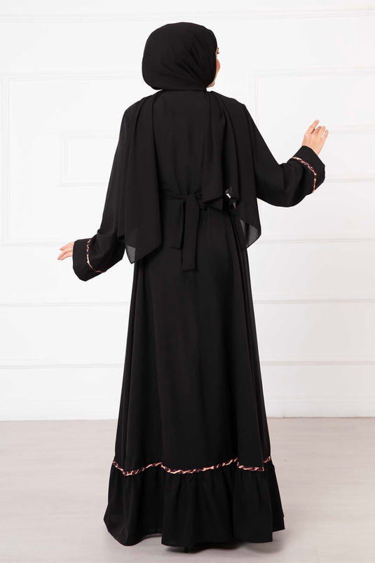 Leopar Desen İkili Abaya Takım Siyah