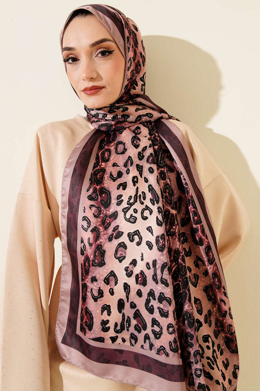 Leopard Print Silk Twill Scarf Latte