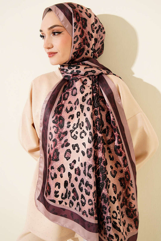 Leopar Desen İpekTwill Şal Latte