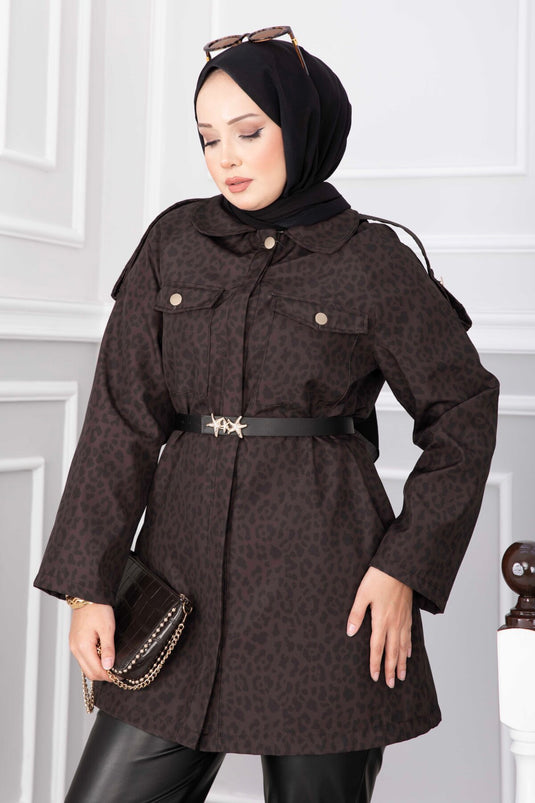 Leopard Muster Gürtel Trenchcoat Ohne Futter In Braun