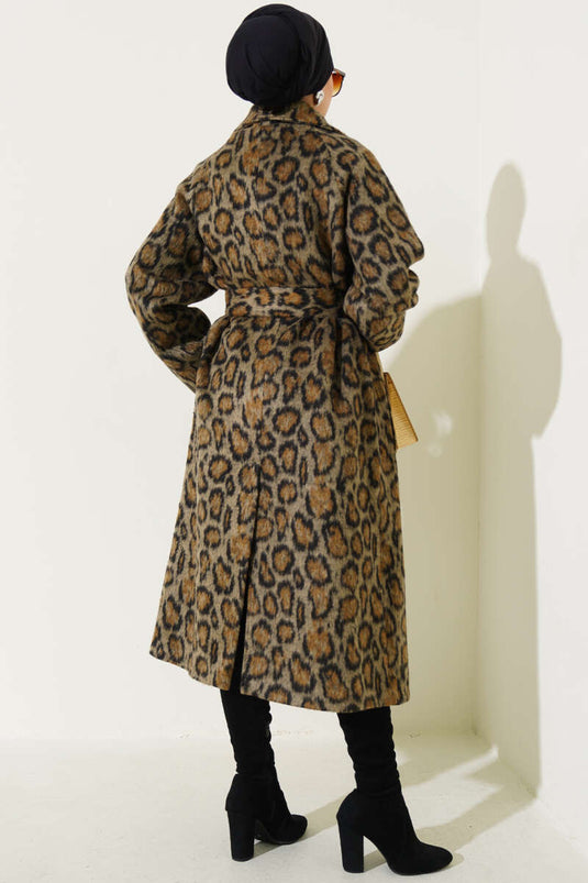 Leopard Pattern Belted Coat Leopard