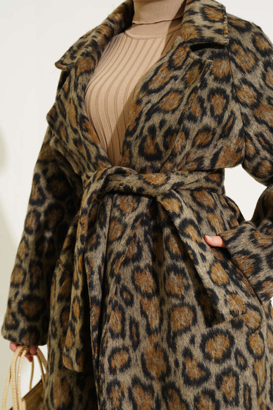 Manteau ceinturé à motif léopard
