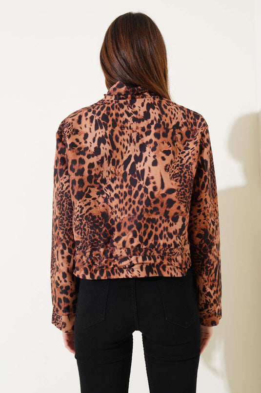 Leopar Desen Tünelli Kısa Ceket Leopar