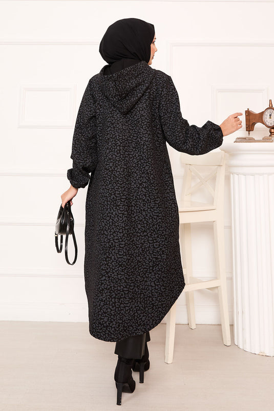 Leopard Patterned Buttoned Cashmere Coat Smoked