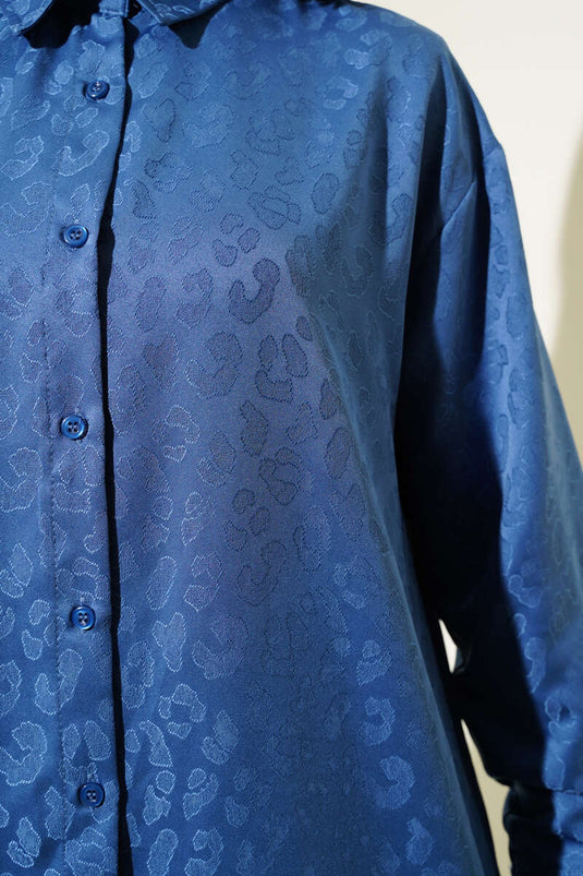 بدلة جاكار من قطعتين بنقشة جلد النمر باللون النيلي