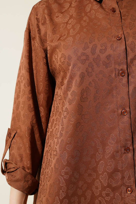 Costume deux pièces en jacquard à motifs léopard marron