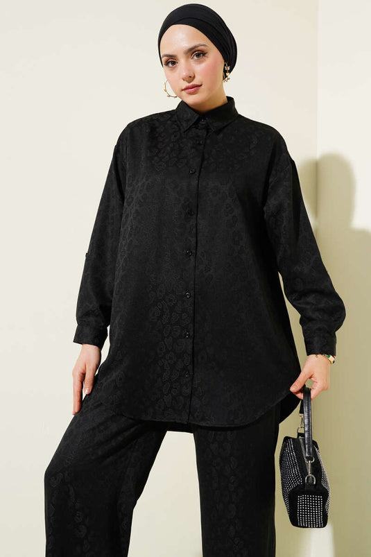 Costume deux pièces en jacquard à motifs léopard noir