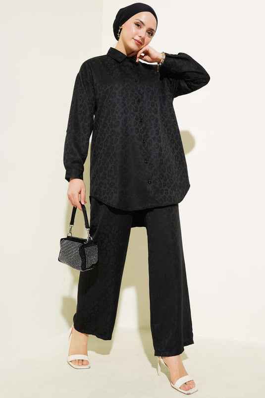 Costume deux pièces en jacquard à motifs léopard noir