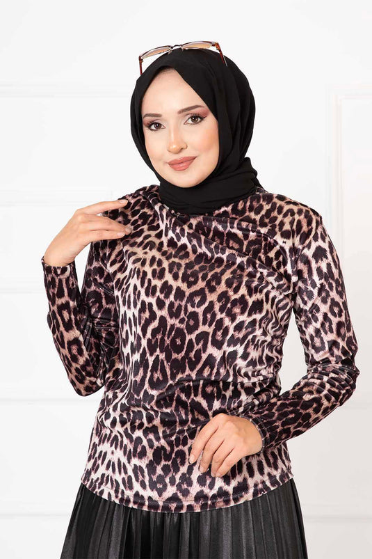 Leopar Desenli Kadife Body -2