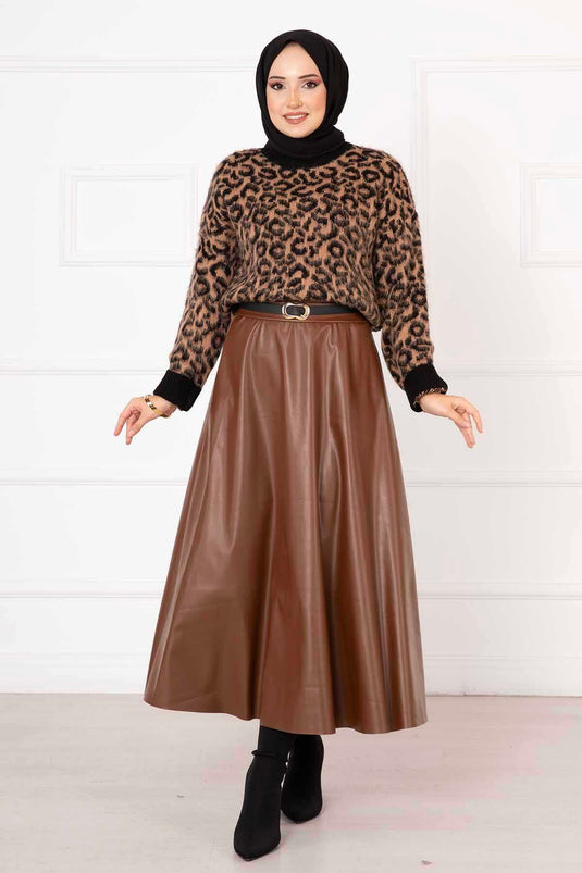 Maglione fantasia leopardata Cammello