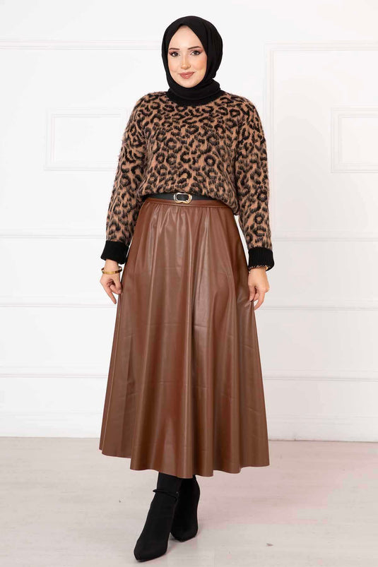 Maglione fantasia leopardata Cammello