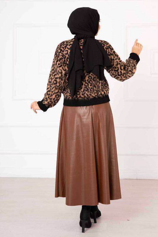 Maglione fantasia leopardata Cammello