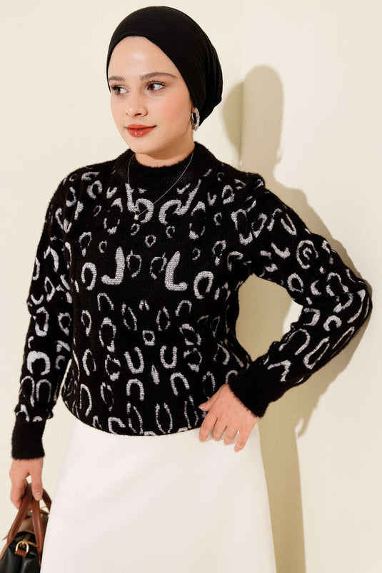 سترة لحية بنقشة جلد النمر من سينفونيا باللون الأسود