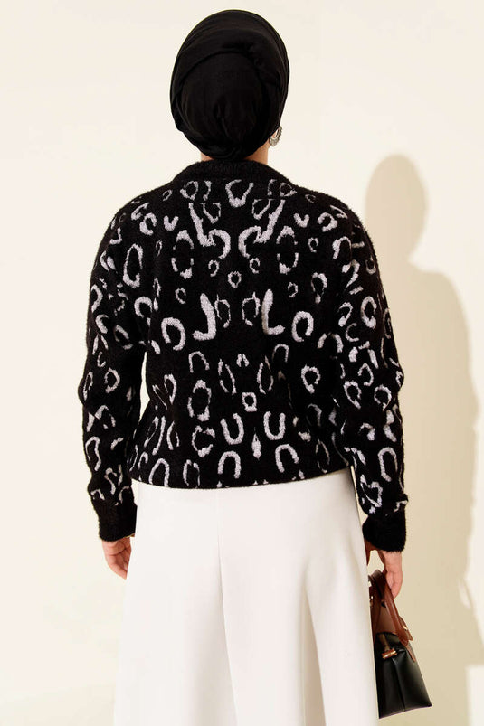 سترة لحية بنقشة جلد النمر من سينفونيا باللون الأسود