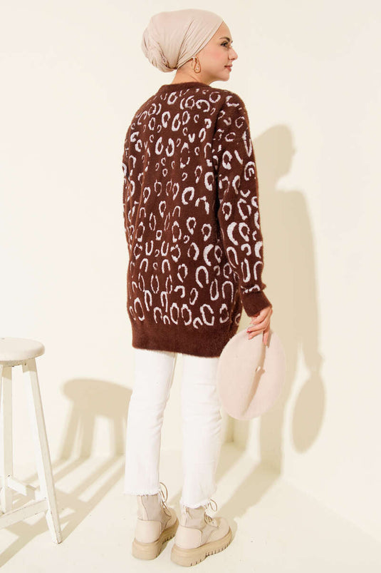 Leopard Print Bearded Tunic Brown Ecru