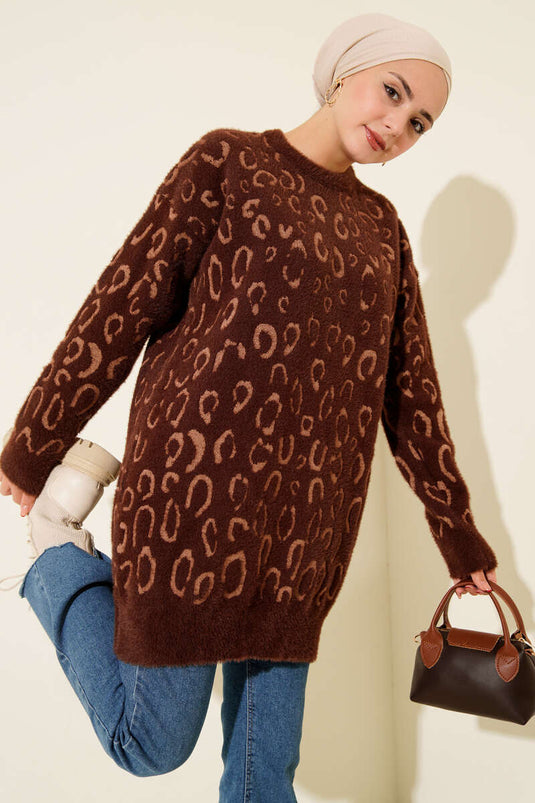 Leopard Print Bearded Tunic Coffee Latte