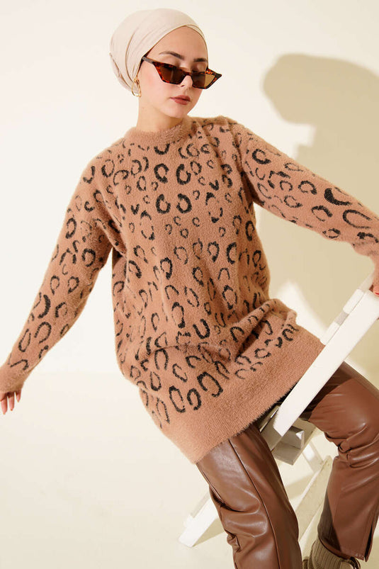 Leopard Print Bearded Tunic Latte