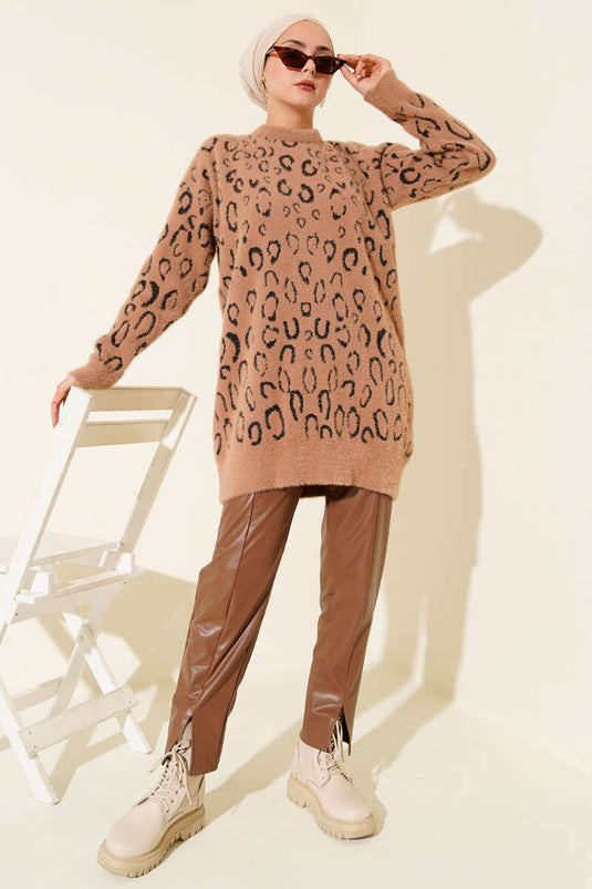 Leopard Print Bearded Tunic Latte