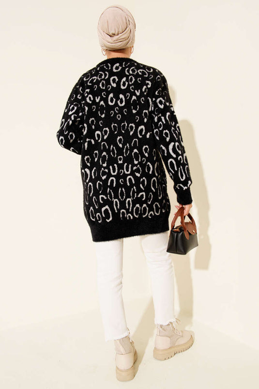 Leopard Patterned Bearded Tunic Black and White
