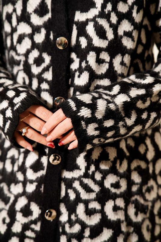 Cardigan en maille à motif léopard beige