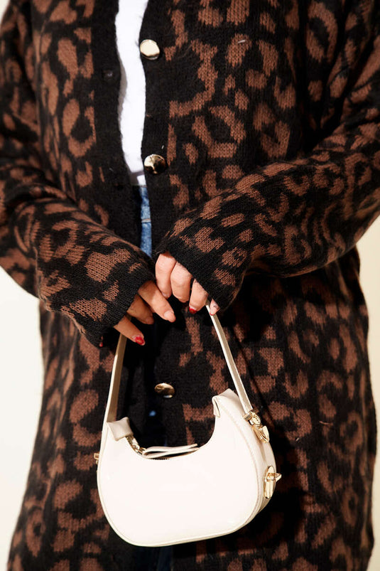 Cardigan en maille à motif léopard marron