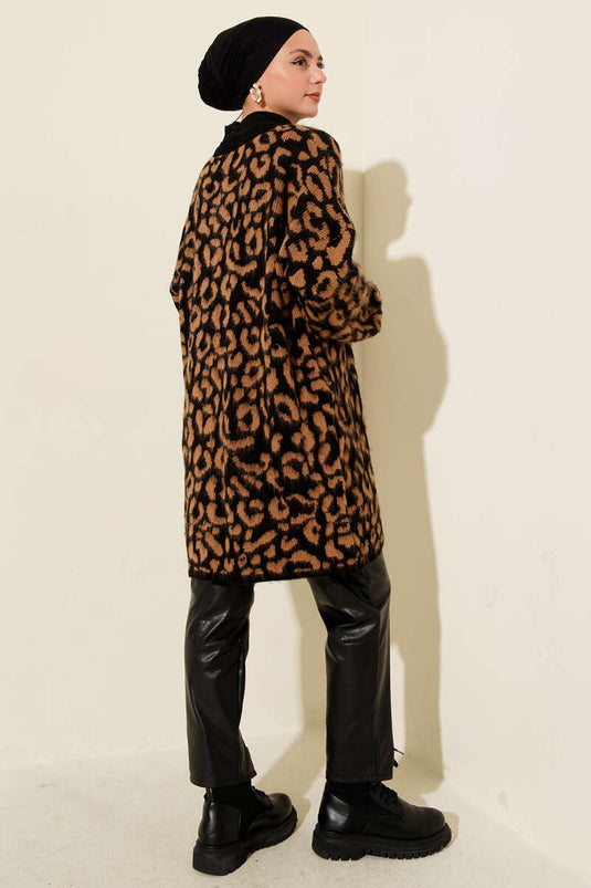 Cardigan en maille à motif léopard Latte